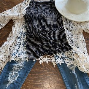 Jeans low back long sleeve top. Hoodie sweater.